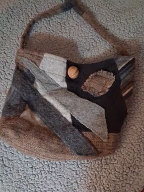 Boho Patchwork Hobo Bag in Brown and Gray